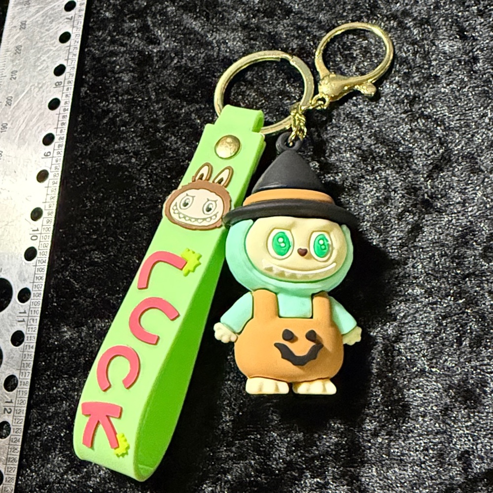Labubu Inspired Keychain Bag Charm Wristlet Brown Pumpkin Costume